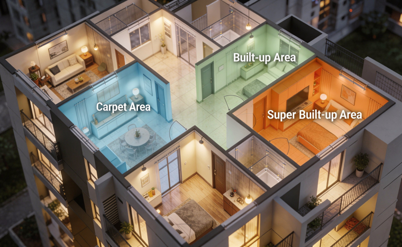 Carpet Area, RERA Carpet Area, Built-Up Area & Super Built-Up Area Explained